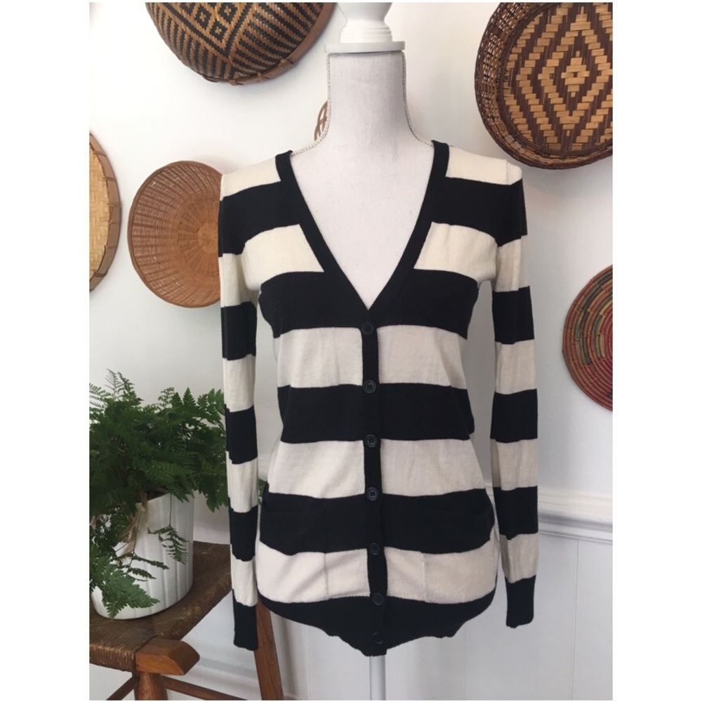 Forever 21 Black & White Striped Cardigan Sz S